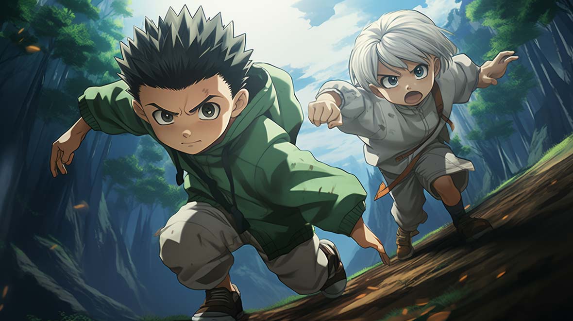 kirua et gon en action dans un anime en streaming