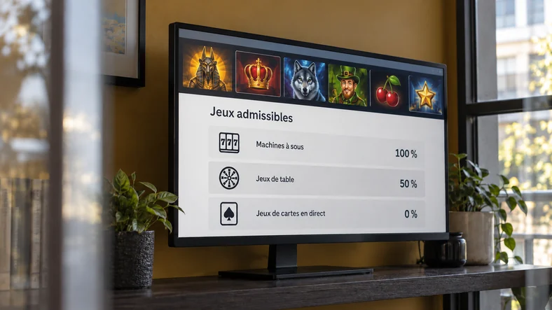 Un écran présente les contributions de différentes catégories de jeux sur une interface fictive.