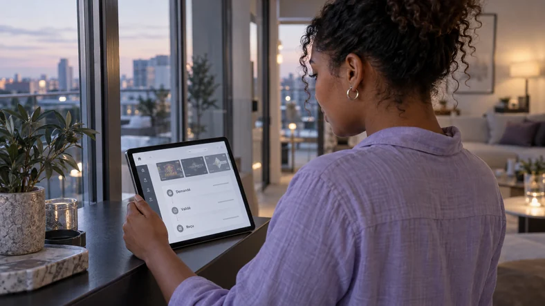 Casino retrait instantané : que signifie vraiment “instantané” ? | TOP SITE STREAMING Une femme consulte sur tablette les étapes Demandé, Validé et Reçu d’une interface fictive.
